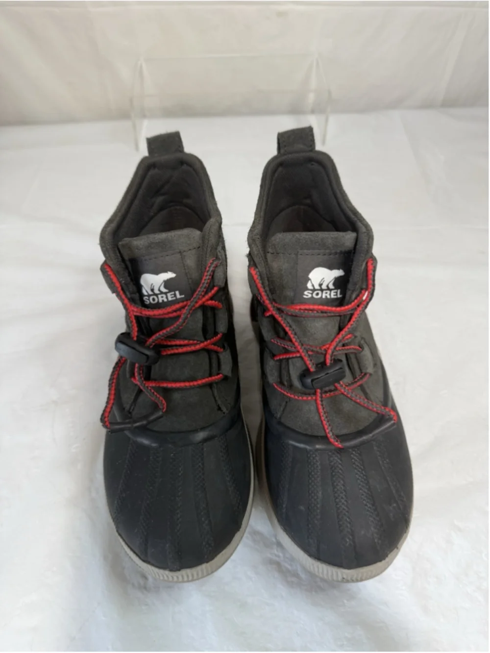 Sorel Out N About Boots Youth Size 4 Grey Red Shoes Waterproof Kids NY4564 093